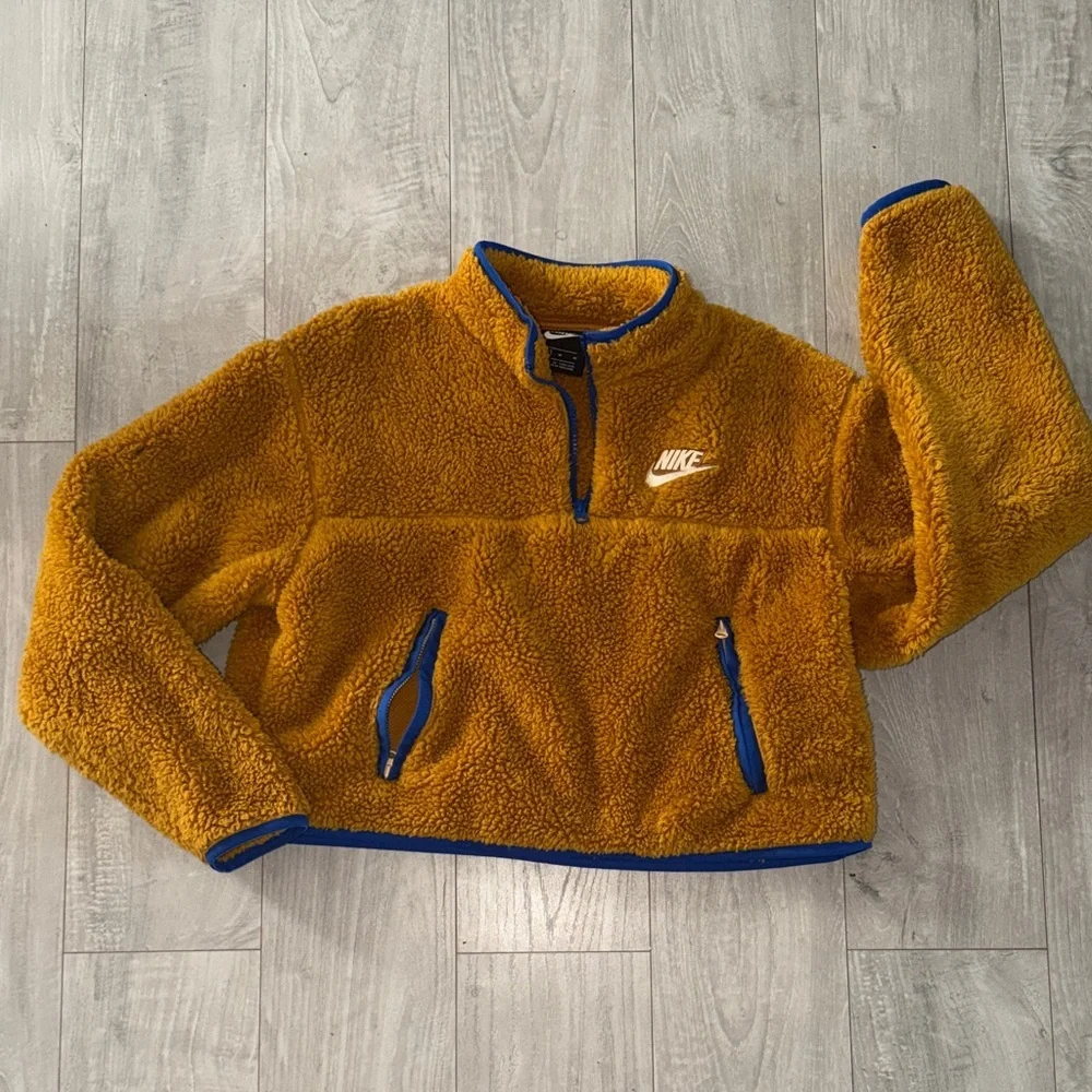 Nike Yellow-Orange Sherpa Quarter-Zip Pullover with Blue Trim Youth